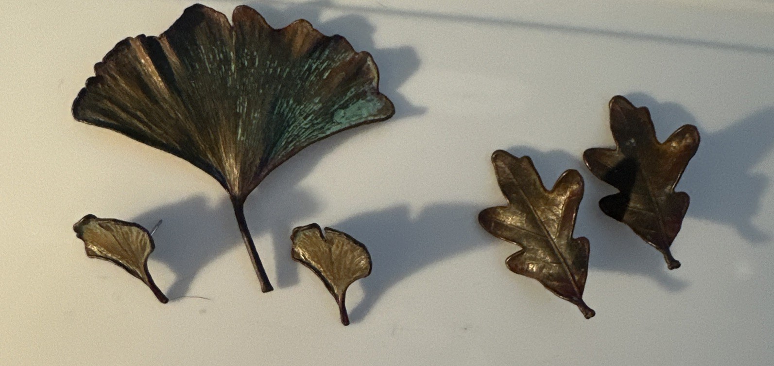 Vintage Nature’s Creations Jewelry Ginkgo Leaf Pin /pendant And 2 Pair Earrings