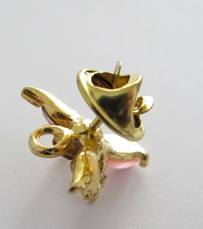 Guardian Angel Lapel Pin Hat Pink Rhinestone Cats Eye Cabochon Gold Tone w/ Halo