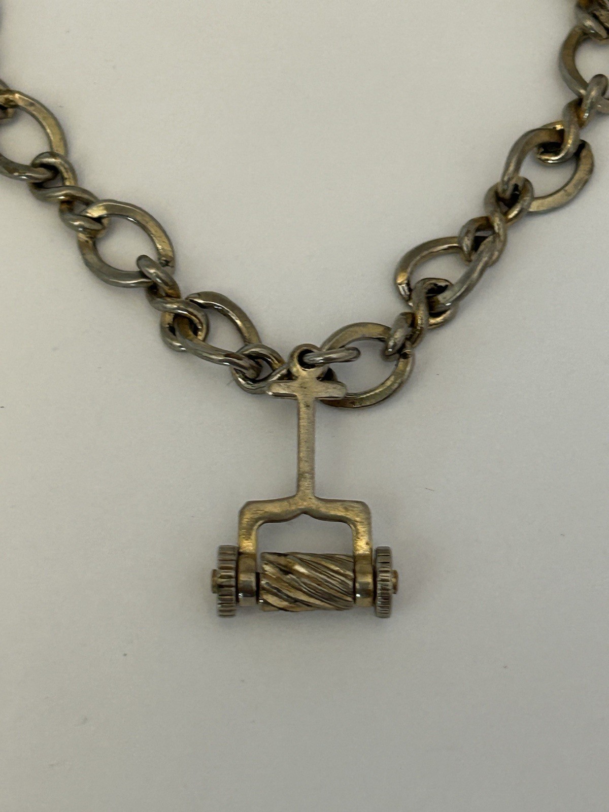 Vintage Silver Tone Bracelet With Hammer Wheelbarrow And Teapot Charms B17