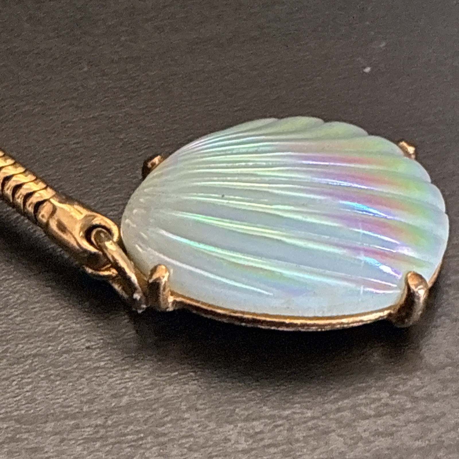 Vintage Signed SCHIAPARELLI Iridescent Shell Glass Pend Gold Elsa Schiaparelli