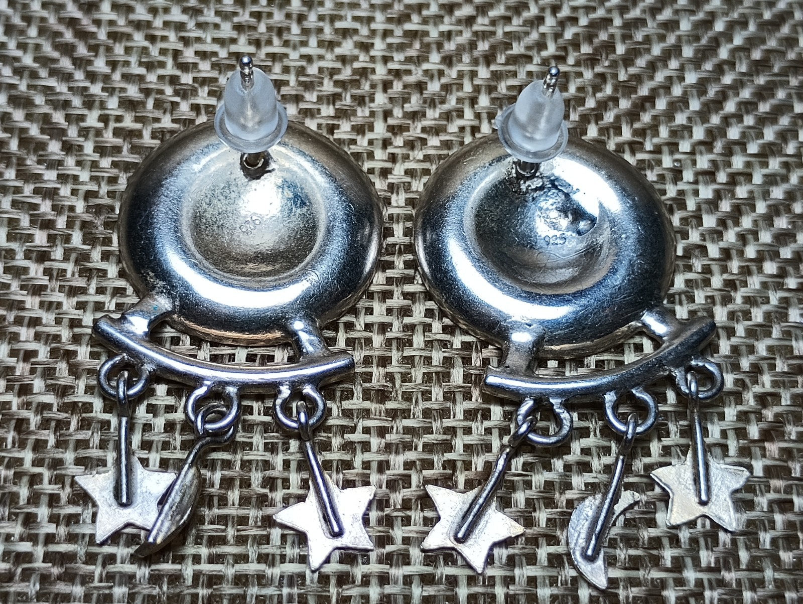 VTG Sterling Silver – Moon & Stars Dangle Drop Post Earrings – 7g