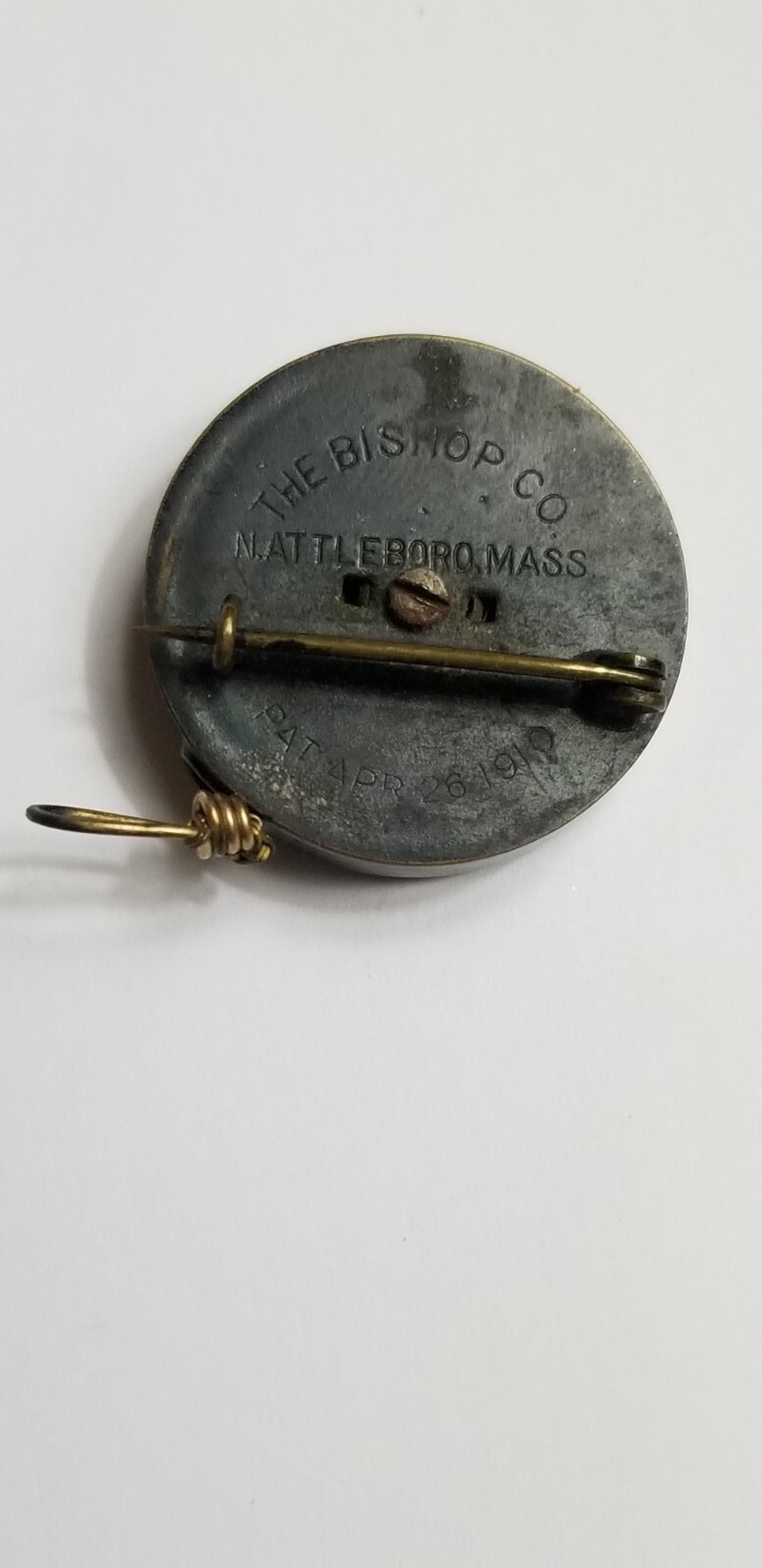 Antique THE BISHOP CO Attleboro MA retractable Chain brooch pin chatelaine fob