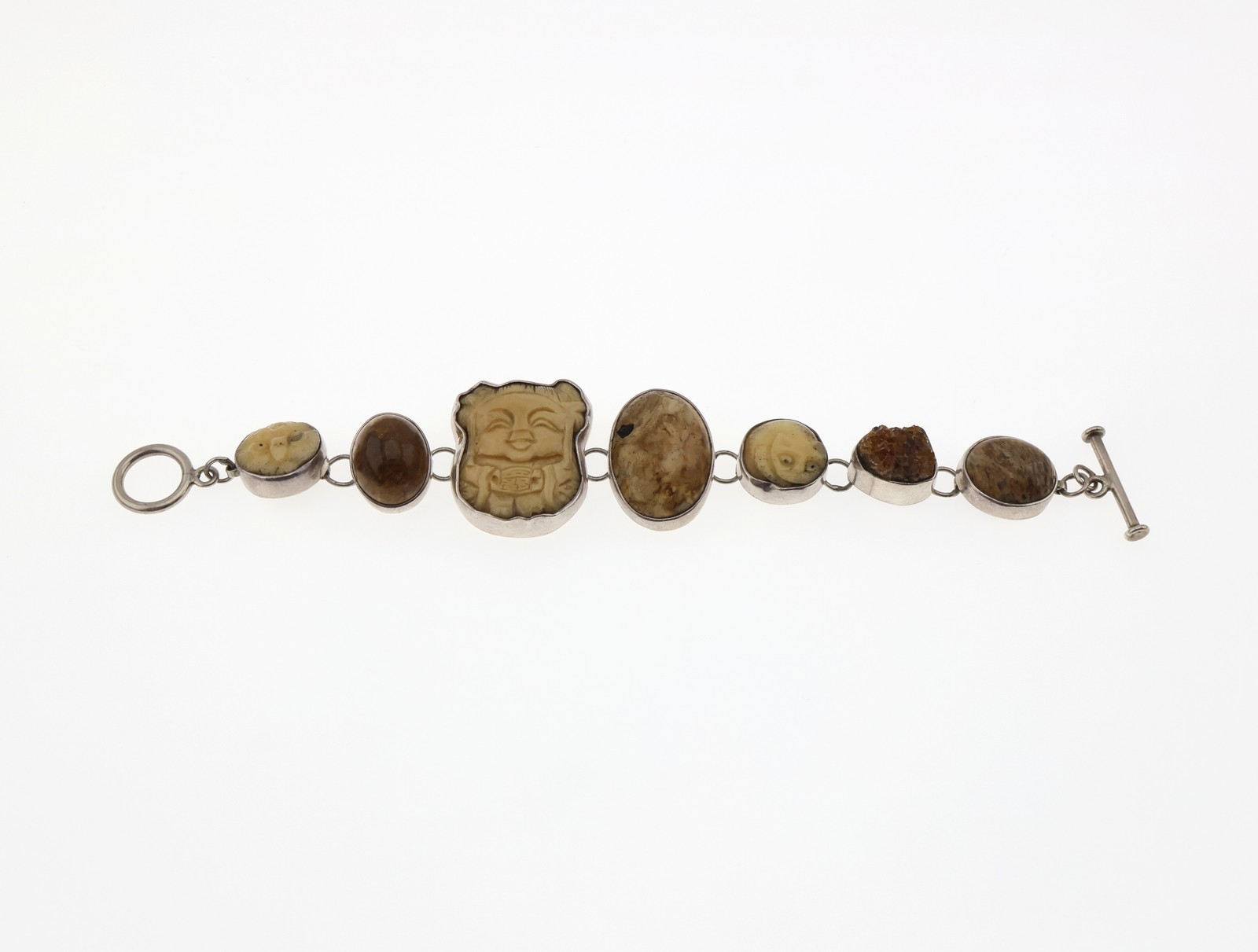 Amy Kahn Russell Sterling Silver Carved Stone Mixed Media Bracelet