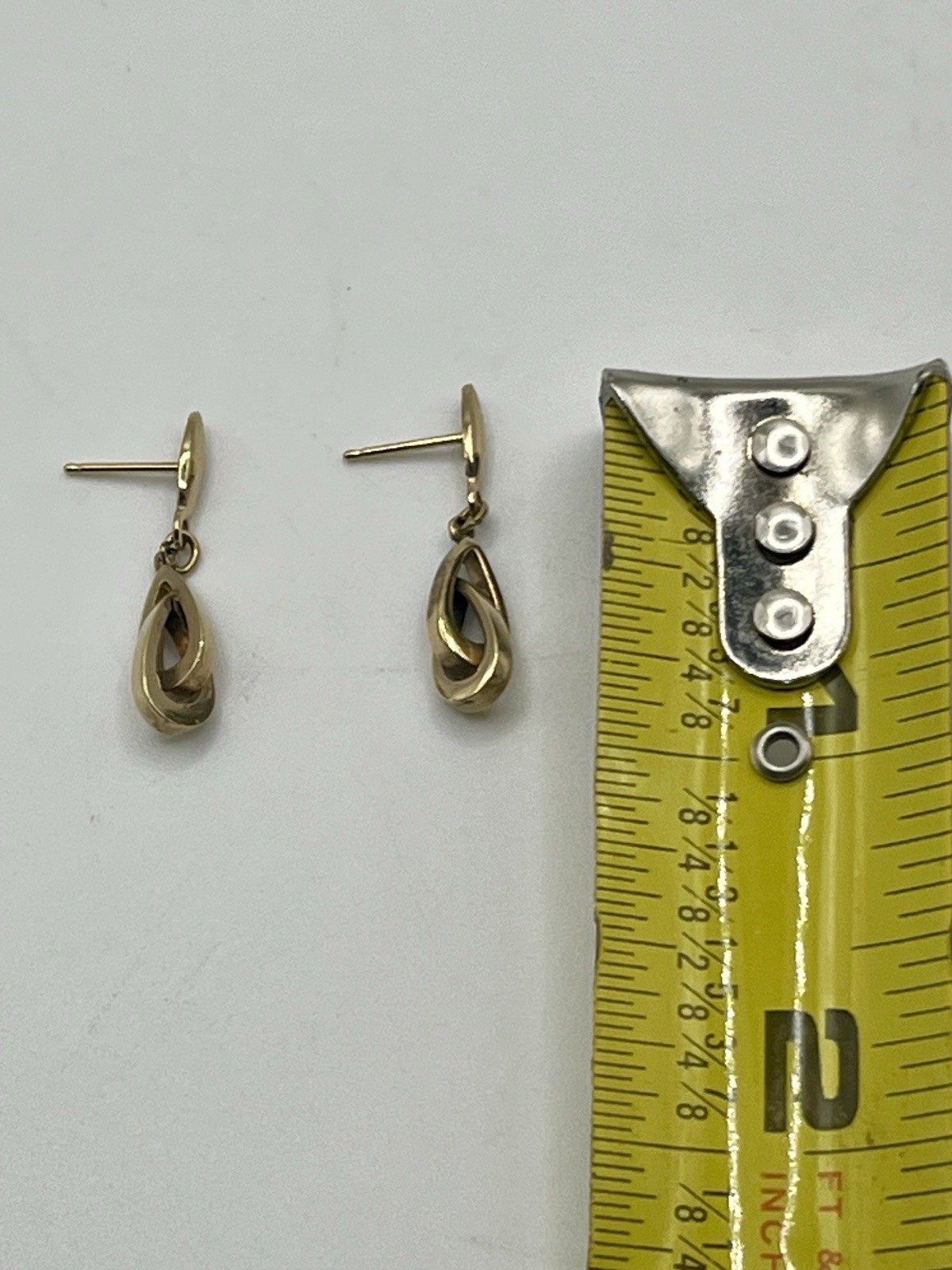 Vintage Gold Tone Double Teardrop Loop Post Dangle Drop Earrings 1” NO BACKS