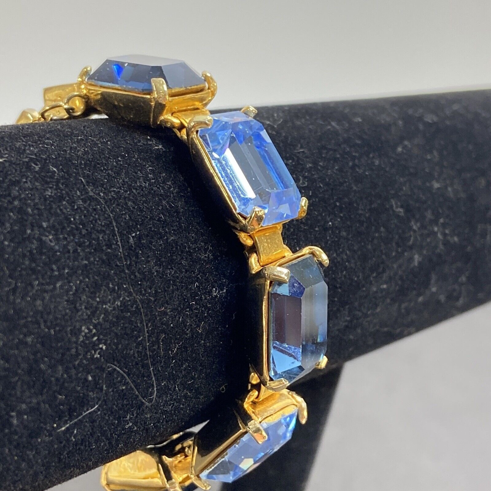 Robert Zentall Bracelet Large Blue Stone GoldTone Fold Over Clasp Safety 1950s
