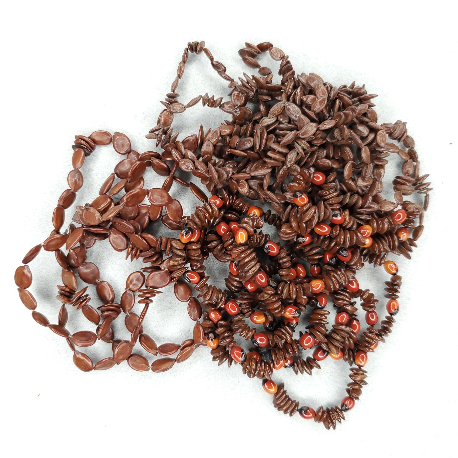 Vintage Beaded Koa Seed Necklace Set Of 3 Brown Red Long Hawaii Boho Tiki 80″