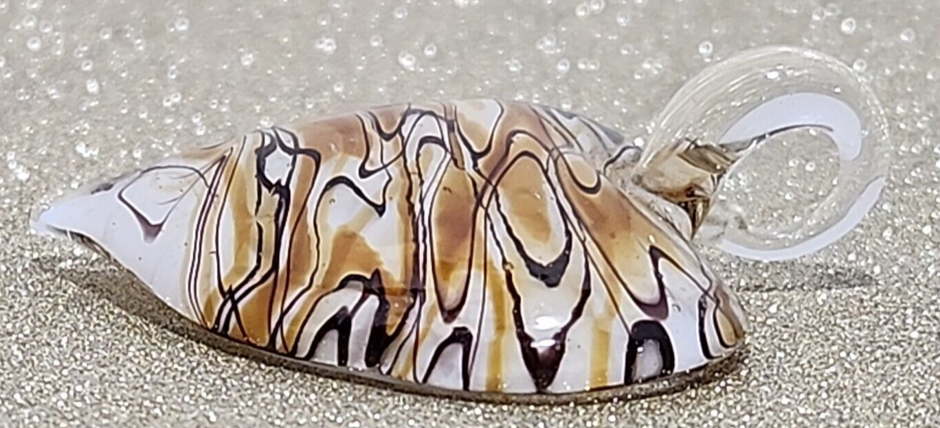 Hand Blown Brown/White Art Glass Heart Pendant Only no chain