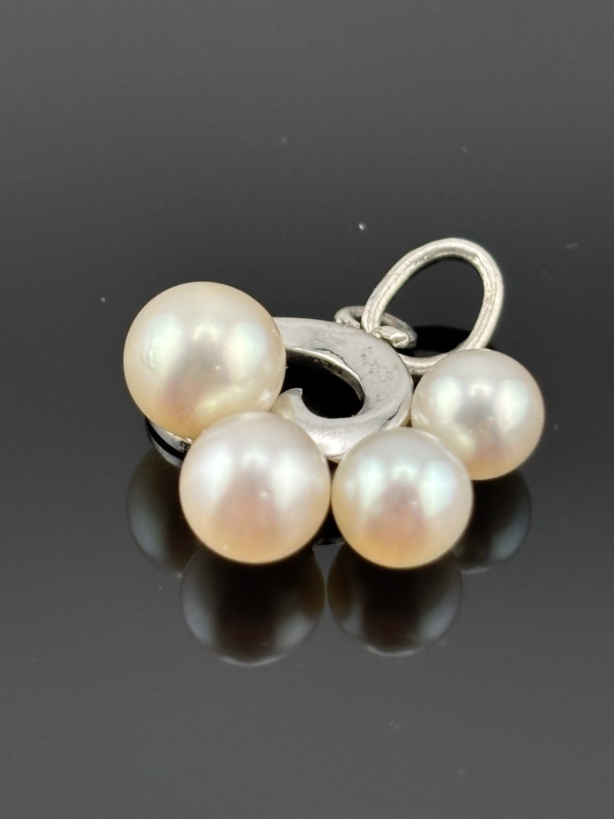 Vintage Sterling Silver Mikimoto Akoya Pearl Pendant 4 Pearls Swirl Charm .75″