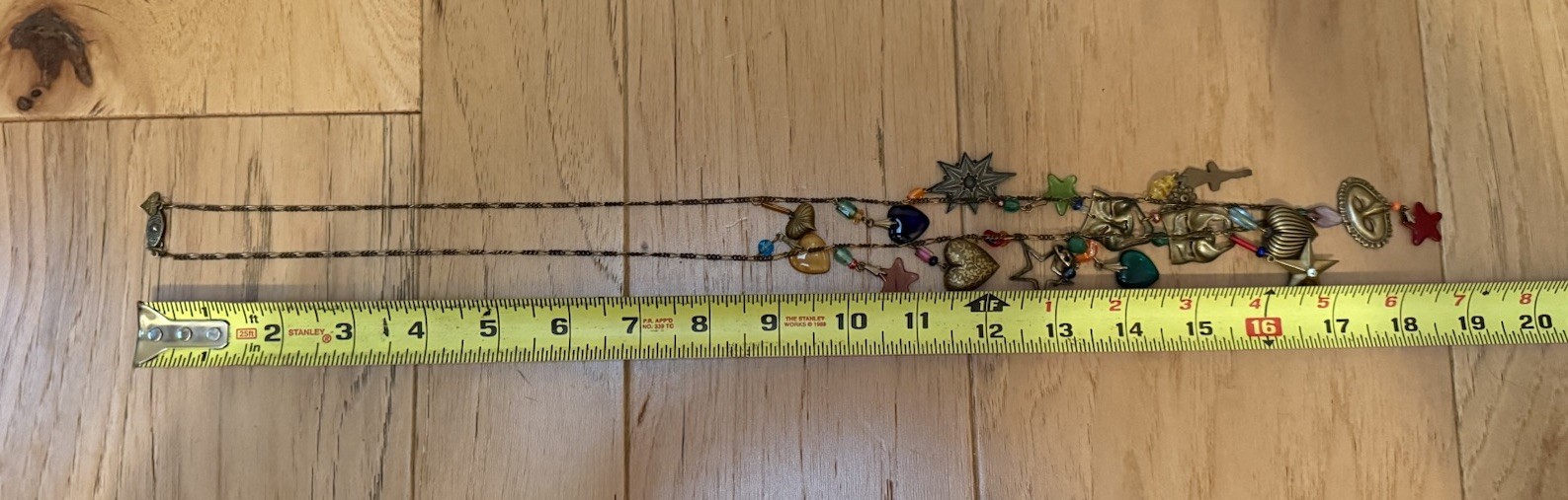 Vintage Glass Works Studio Long Pendant Necklace With Charms Hearts & Stars