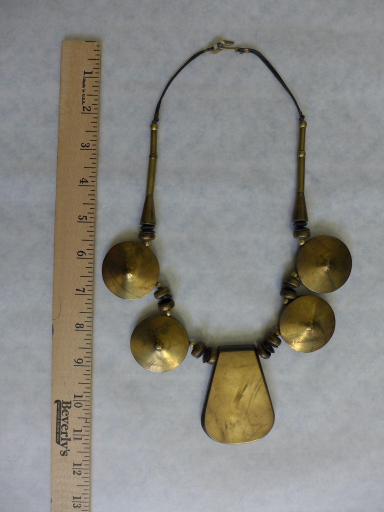 Estate Vintage Large Metal /Resin/Leather Cord Statement BOHO Tribal Necklace
