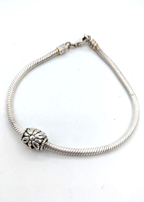 Vintage Charm Bracelet Sterling Silver Snake Chain Starter Bracelet 7.25″