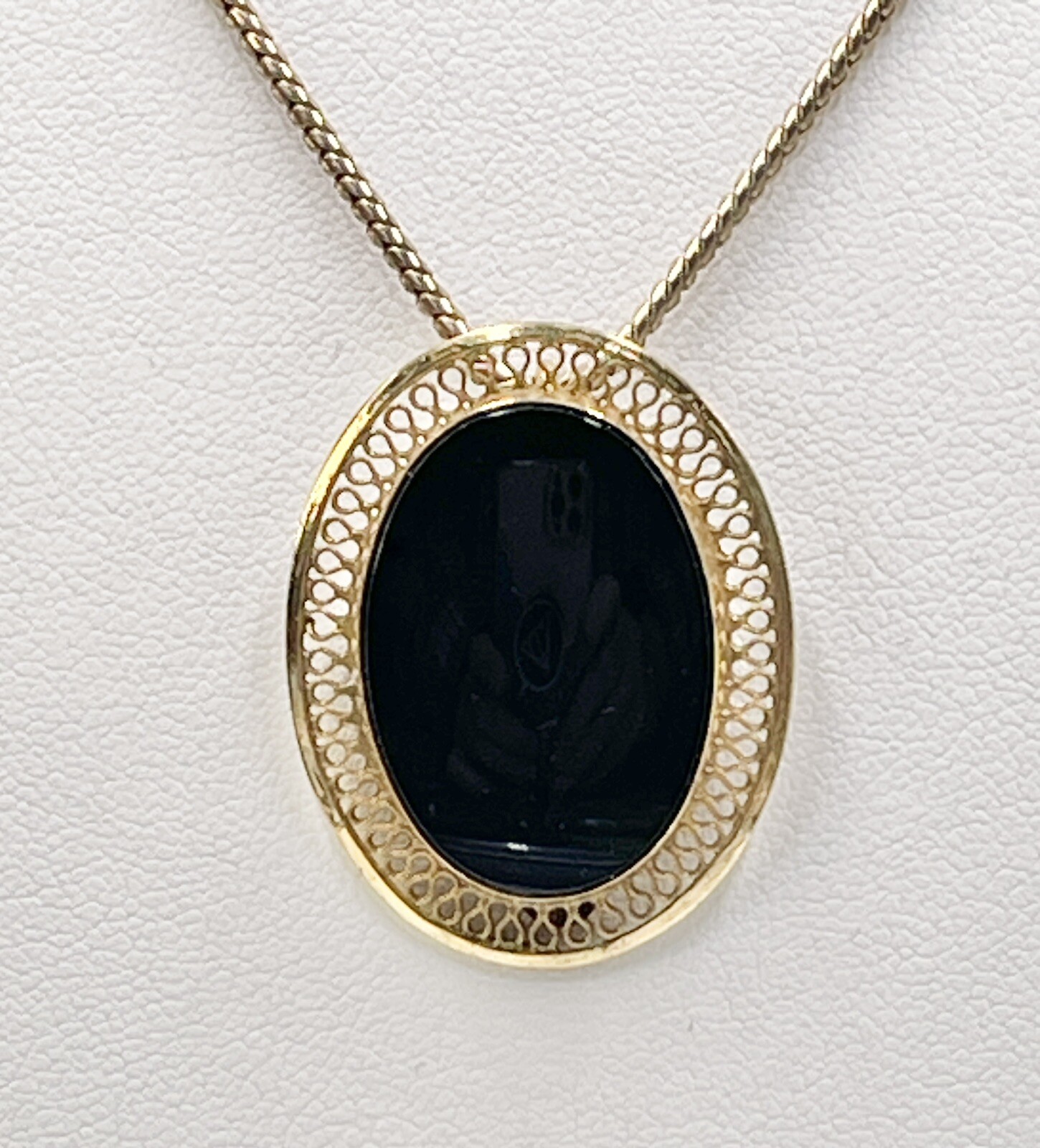 Vintage Necklace Winard 7 1/20 12k GF Convertible Brooch Black Onyx 14”