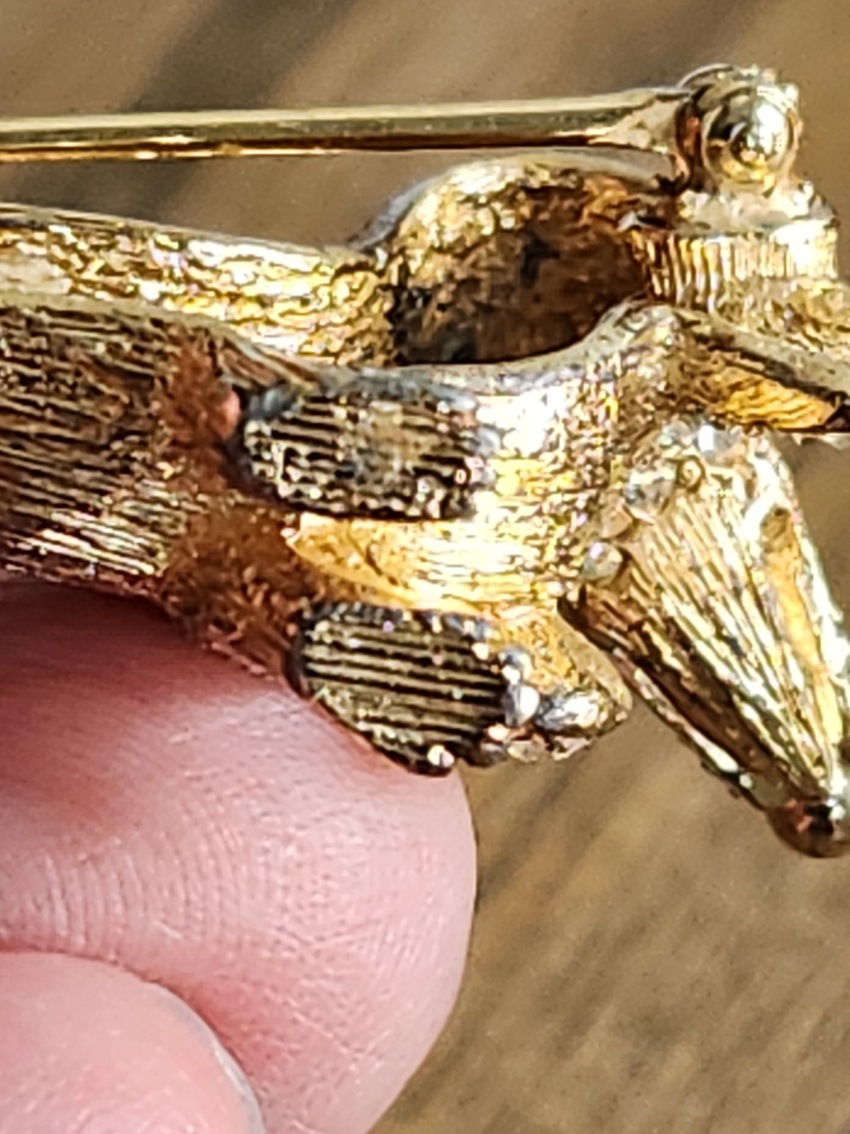 Vtg Rare CINER Dachshund Pin, Gold Plate (?See description below) W/ Rhinestones
