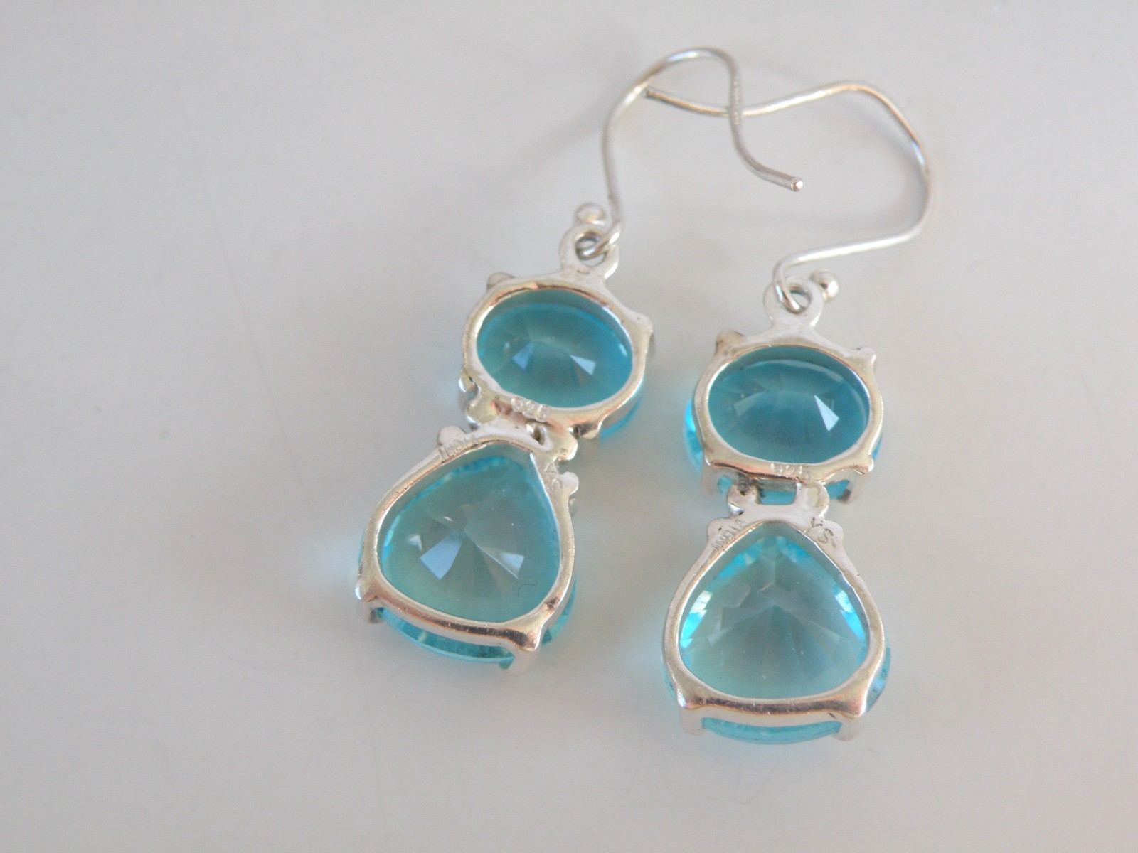 Vintage Sterling Silver 925 Heated Paraiba Blue Apatite Drop Dangle Earrings