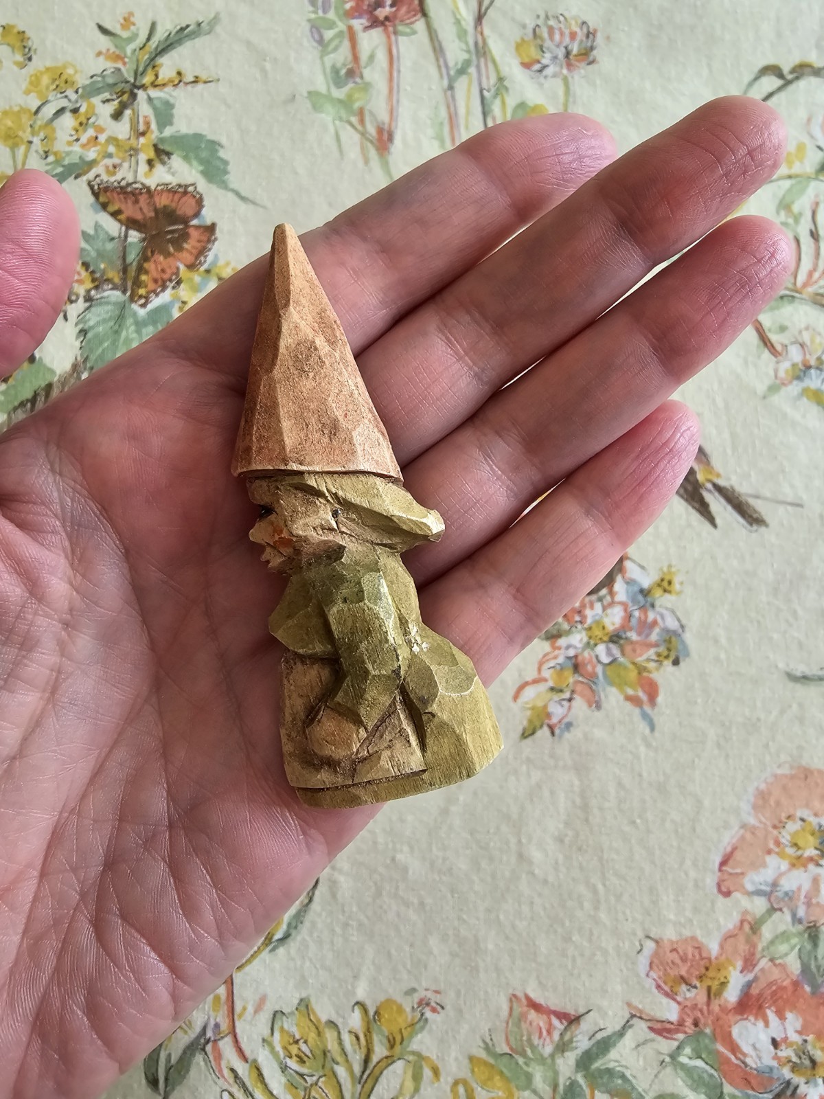 Vintage Gnome Brooch Wooden Handmade Whimsical Fairycore Cottagecore Forest
