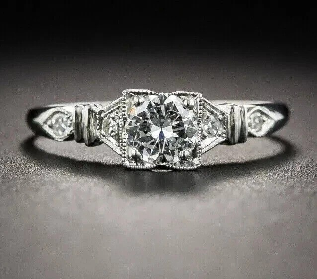 Art Deco Style Bridal 2Ct Lab Created Diamond Wedding 14K White Gold Finish Ring