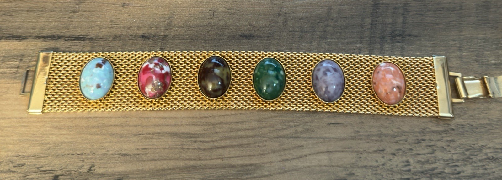 Vintage Sara Coventry Multi-colored Cabochon Faux Stone Gold Tone Bracelet