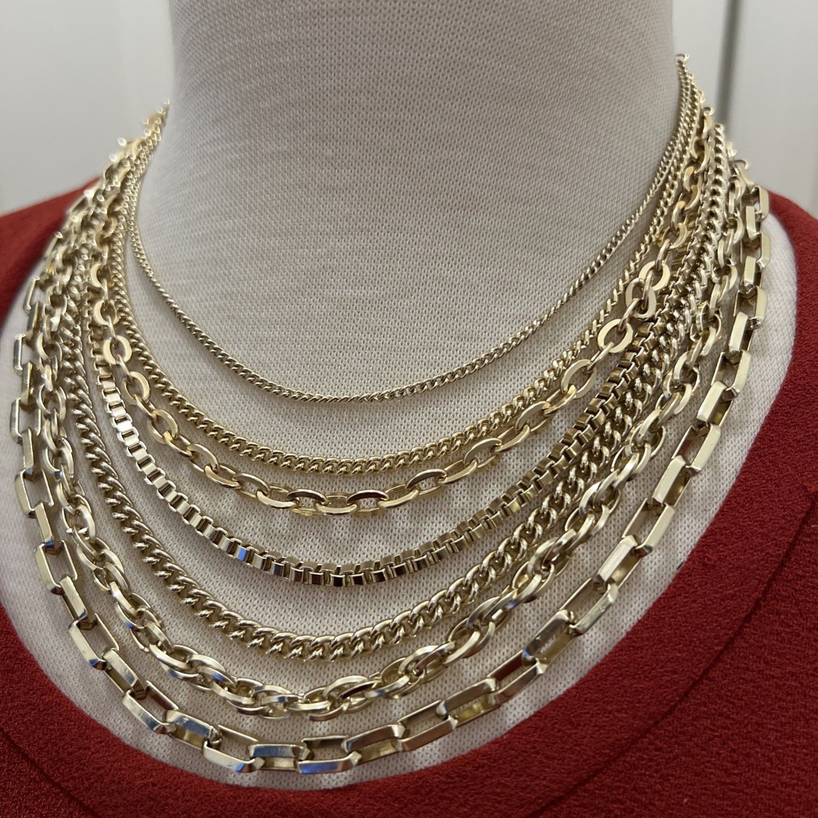Vintage Signed GERMANY light weight multichain 15”-17” necklace in gold tone