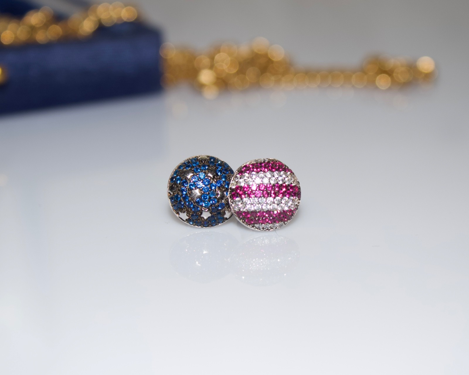Vintage Ruby & Sapphire Red White and Blue Stud Earrings American Flag Stars and