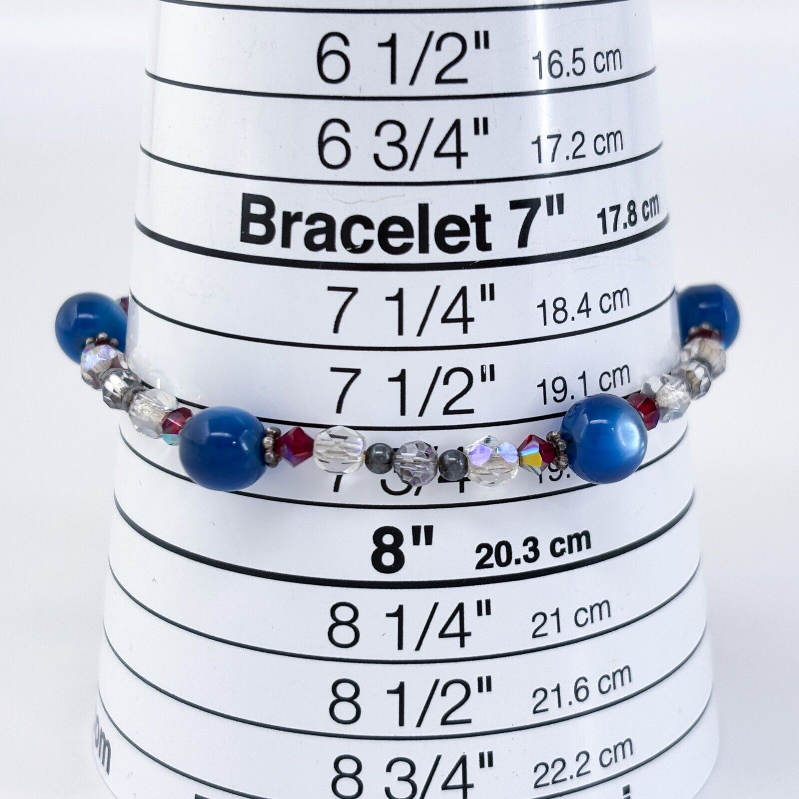 Vintage Sterling Silver 925 Glass and Crystal Beaded Bracelet 8″