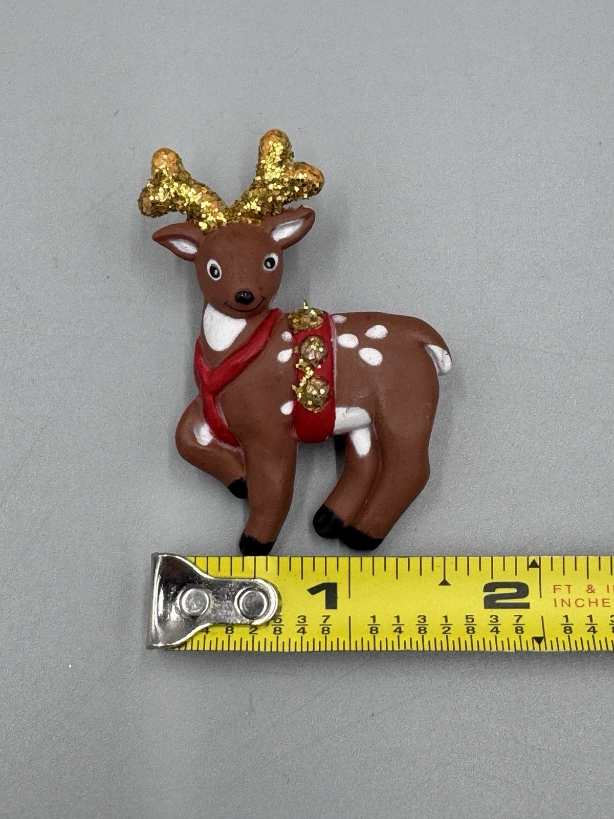 Vintage Fun World Reindeer Holiday Christmas Brooch Lapel Pin