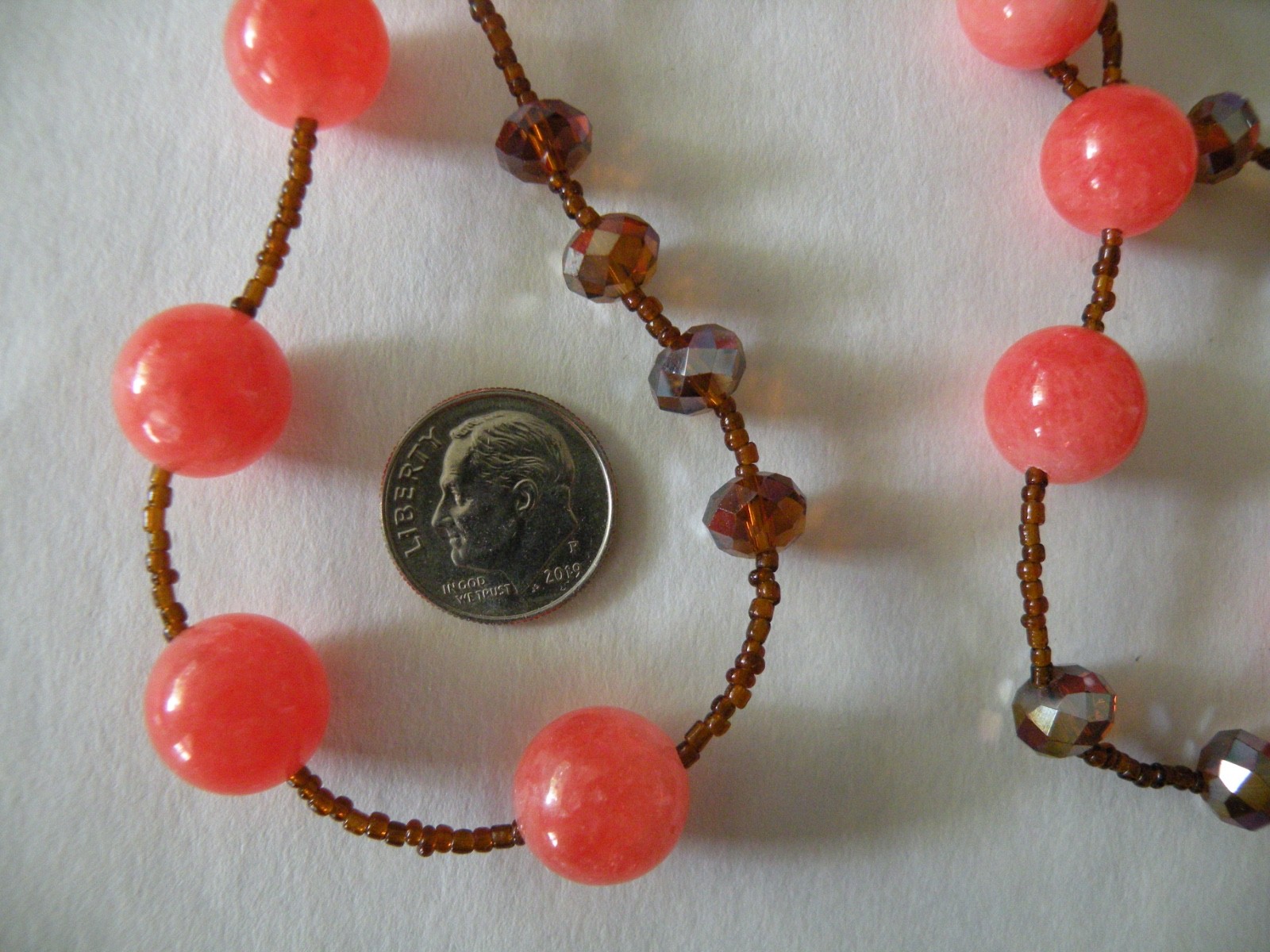 Vintage Peachy Orange Calcite Polished Gemstones Faceted AB Crystal Necklace 40″