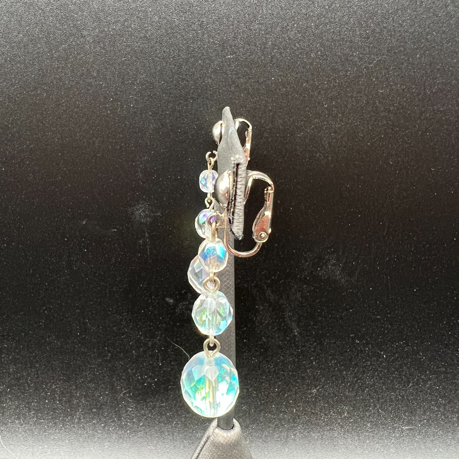 Vintage AB Clip On Earrings Faceted Crystal Dangle Drop Old Money Classic
