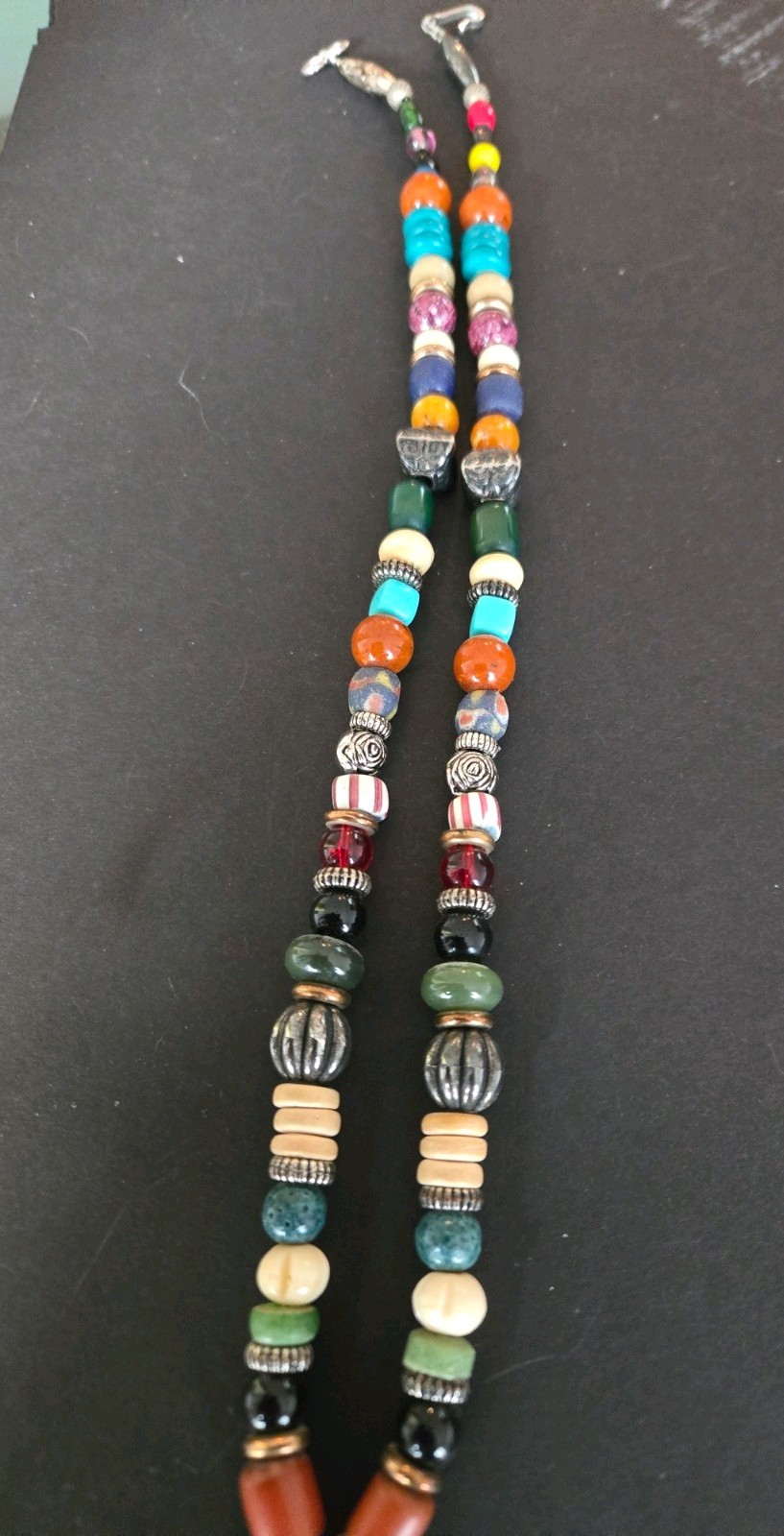 Unique Vintage Boho Multicolor Bead Necklace W/Heart Pendant