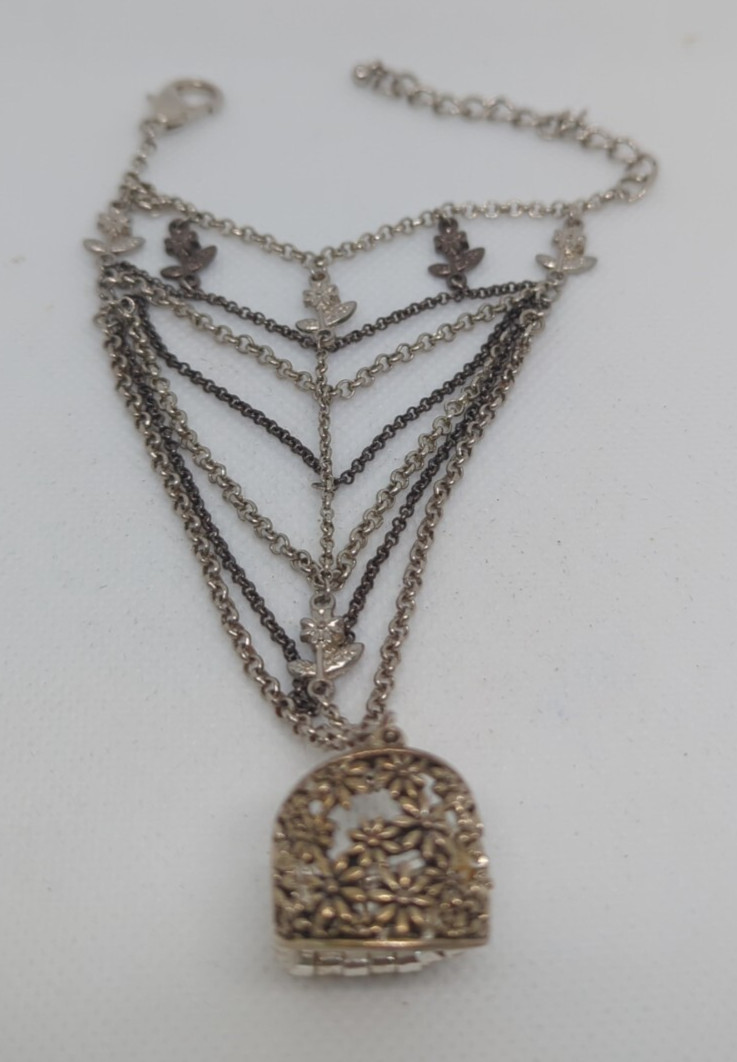 Vintage Hand Chain Ring Bracelet Silver Tone