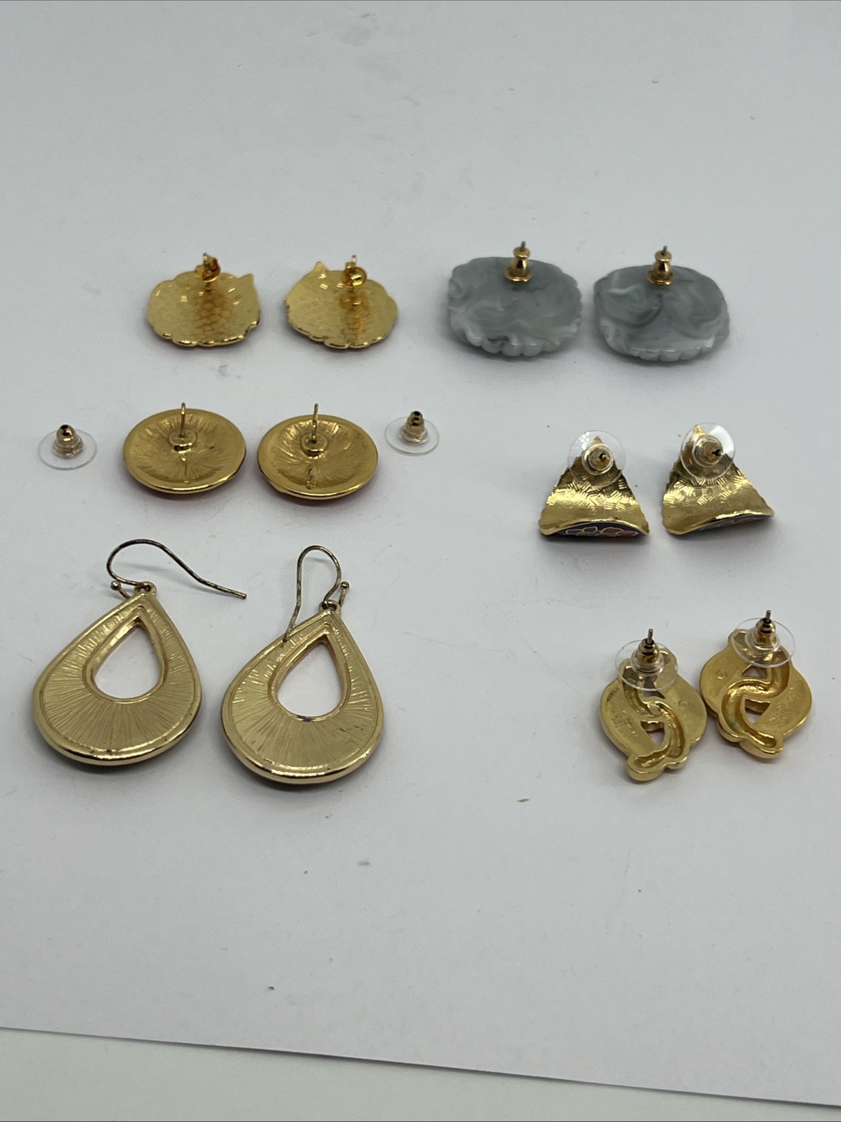 6 Vintage Goldtone Enamel Flower Butterflies Pierced Earrings Monet Avon