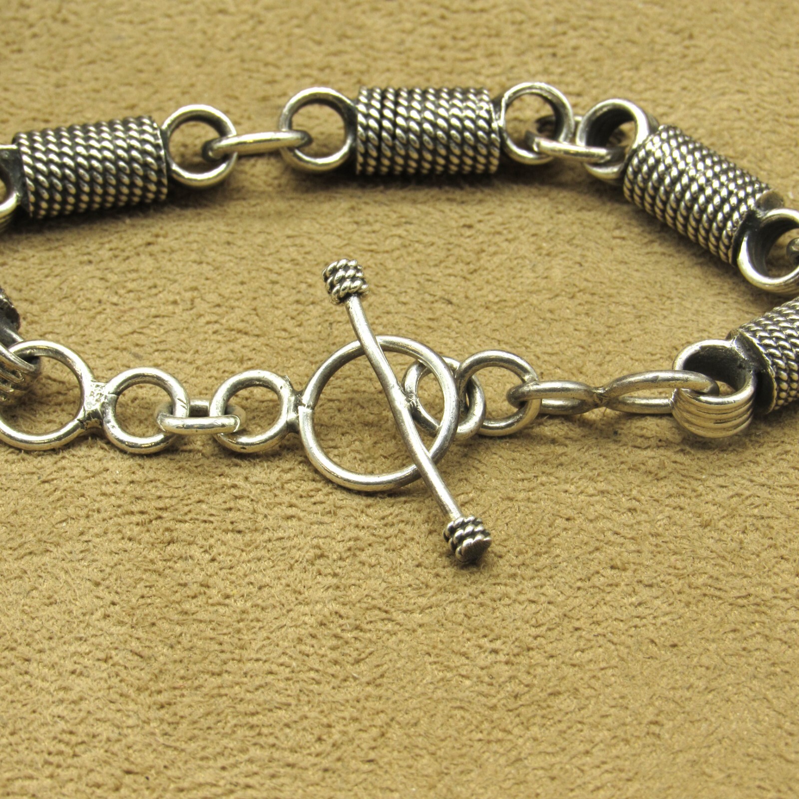 Sterling Silver Wrapped Wire Cylinder Link Bracelet