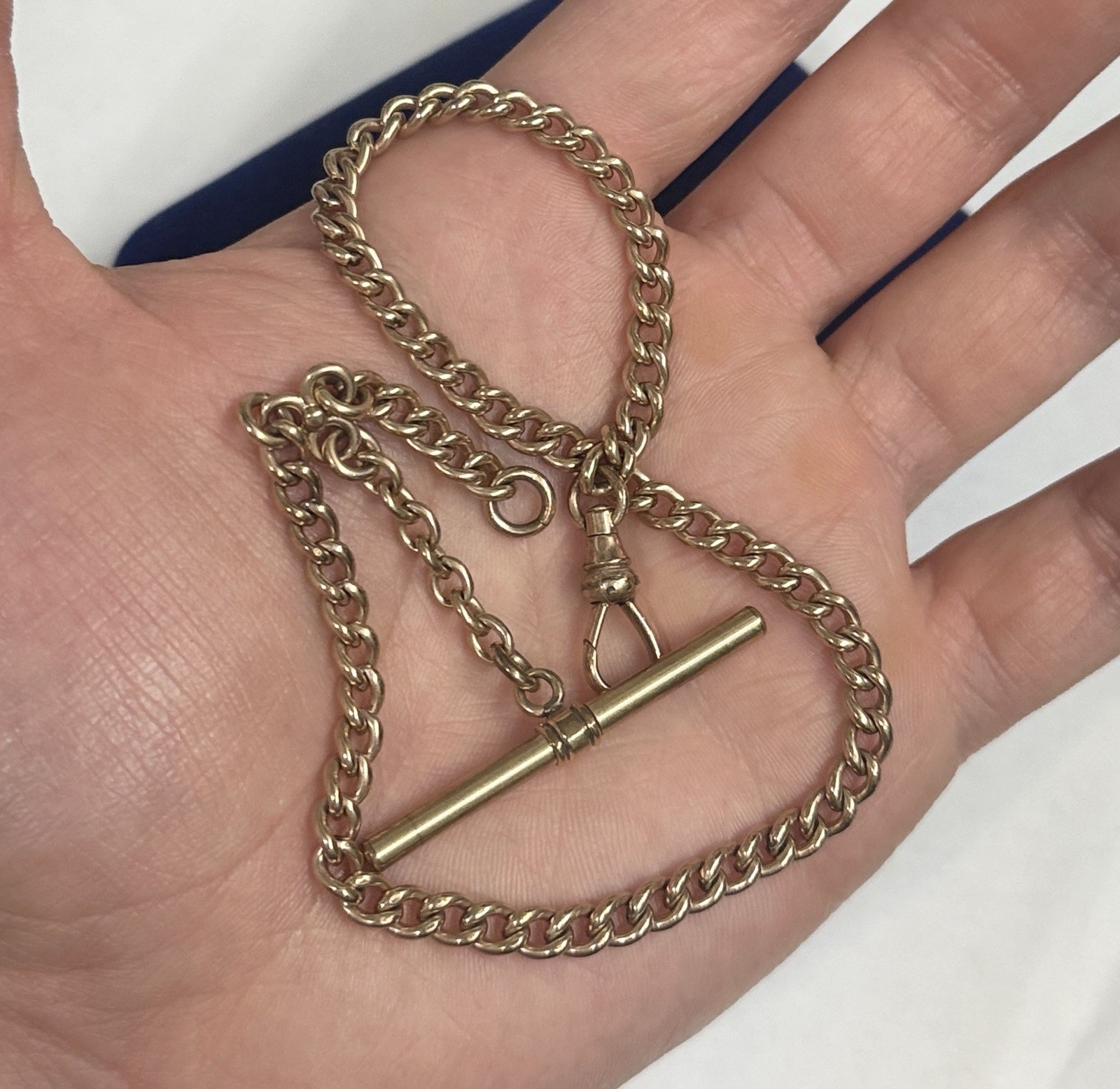 HEAVY! 20.6g Gold filled fob victorian Vtg Gf 12.5” Cuban Curb Chain T Bar 4.8mm