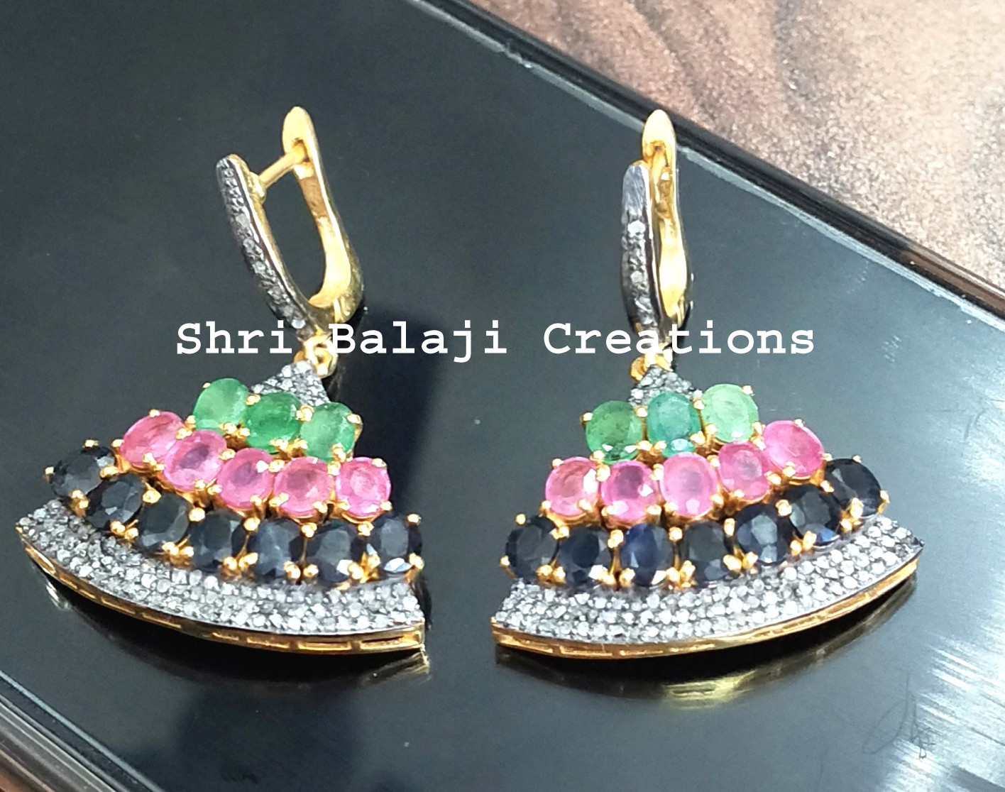 Natural Rosecut Diamond 925 Sterling Silver Ruby Emerald Onyx Earrings Jewelry