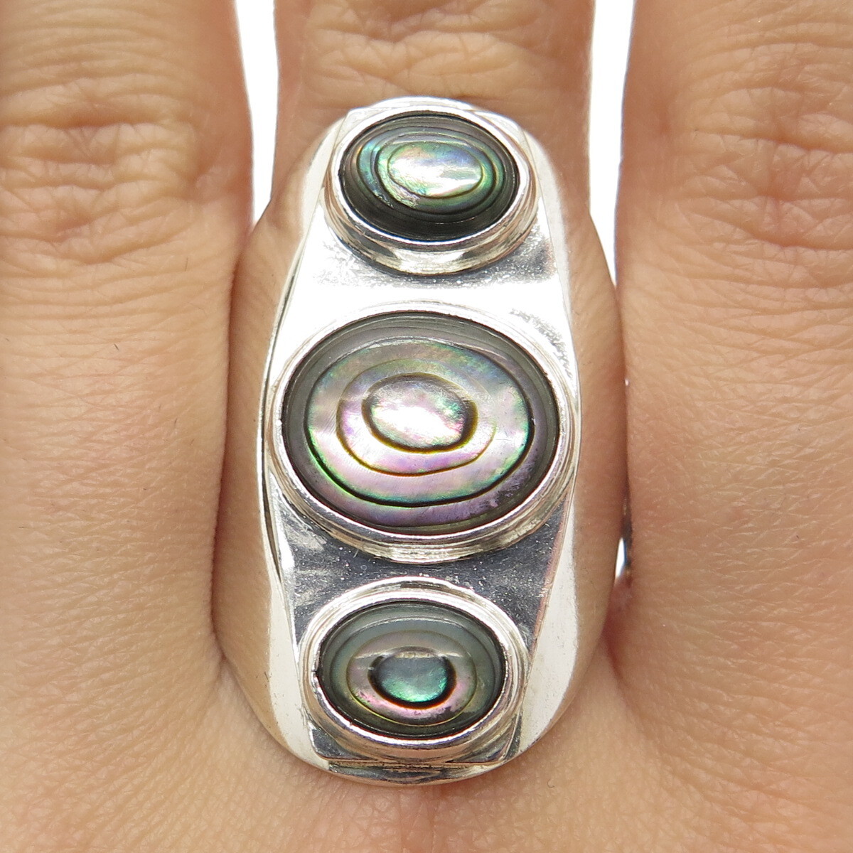 DOMINIQUE DINOUART Sterling Silver Vintage Mexico Abalone Shell Ring Size 11.5