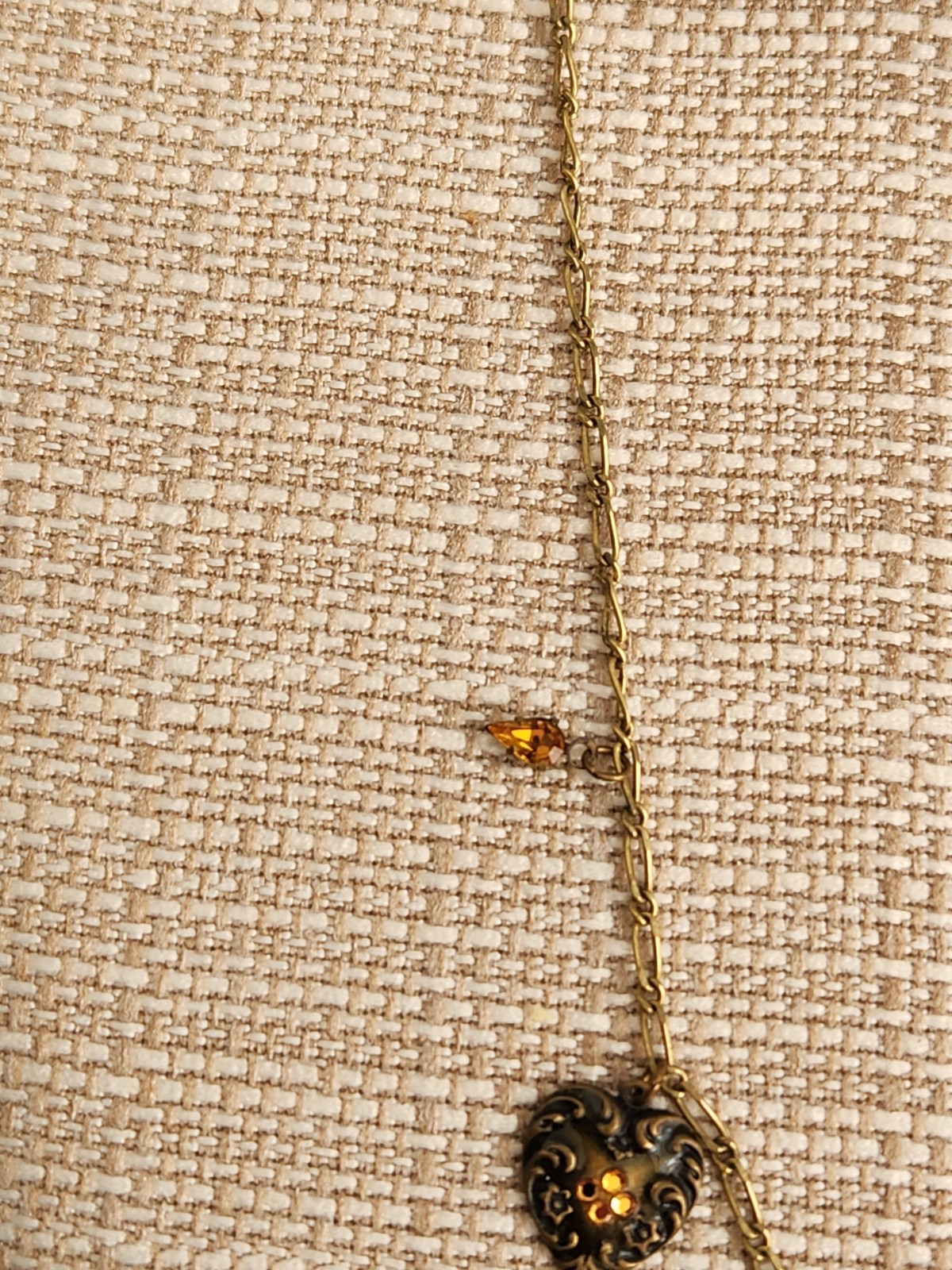 Vintage Glass Works Studio Necklace Heart Charm Rhinestone Accents