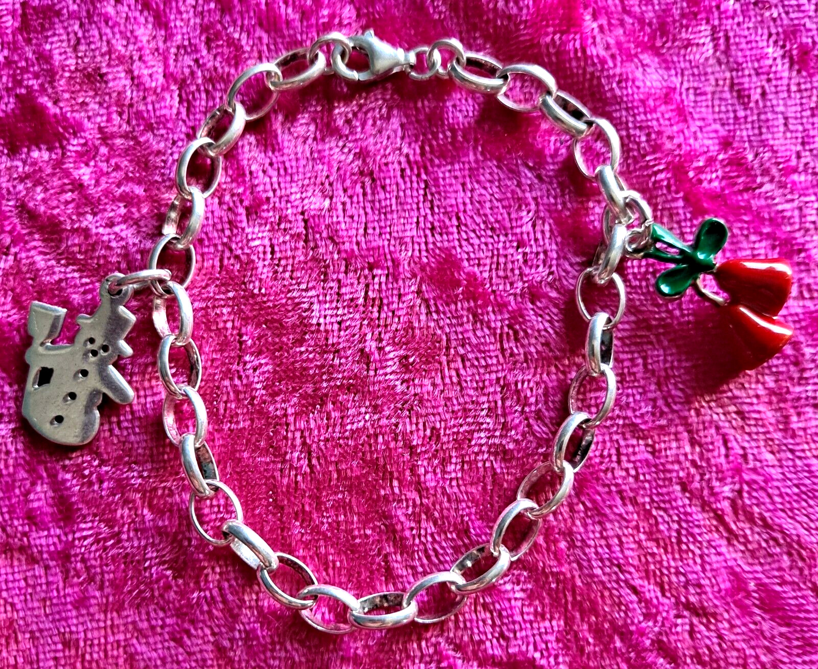Vint Sterling Silver Starter Charm Bracelet With 2 Christmas Charms 7″ Inches