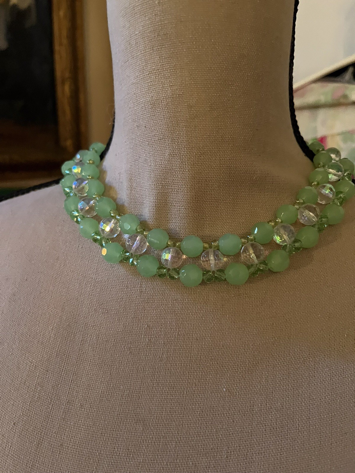 Green Glass & Plastic Necklace And Bracelet