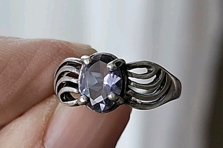 Vintage Dusty Blue Iolite Gem Stone Sterling Silver Ring 4.75″