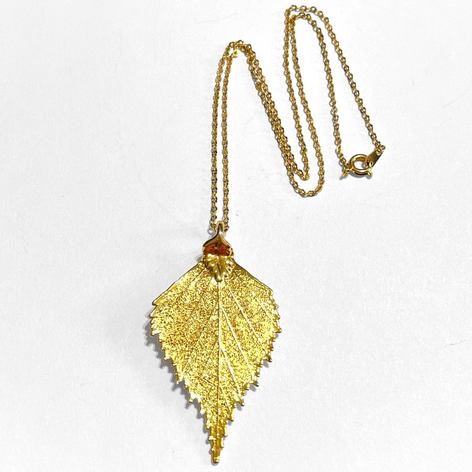VTG Real Leaf Pendant Necklace Gold Tone Metal Dipped 18″ Chain Hippie Nature