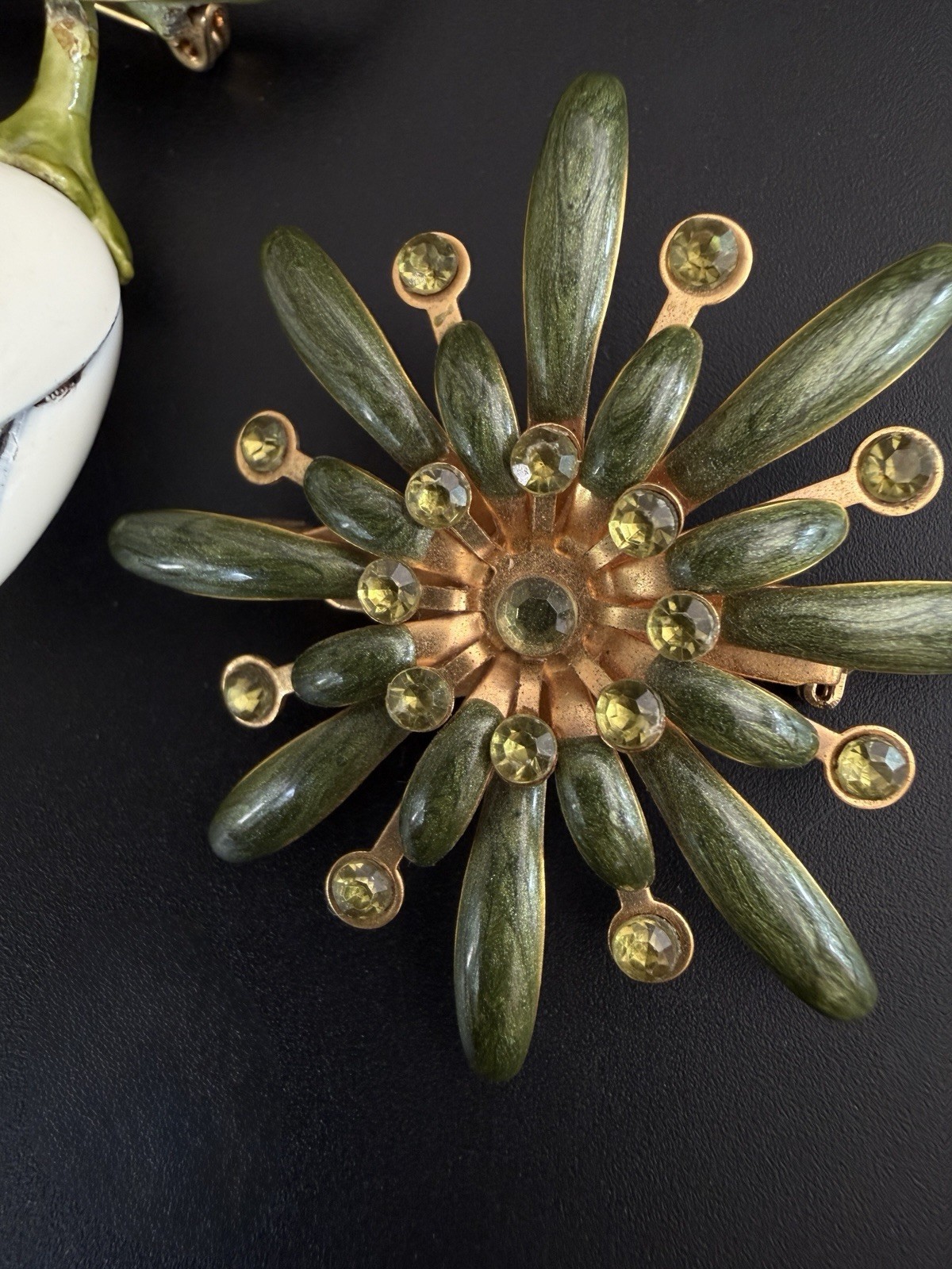 Vtg Flower Brooch Lot Green White Enamel Rhinestone Starburst Tulip Botanical