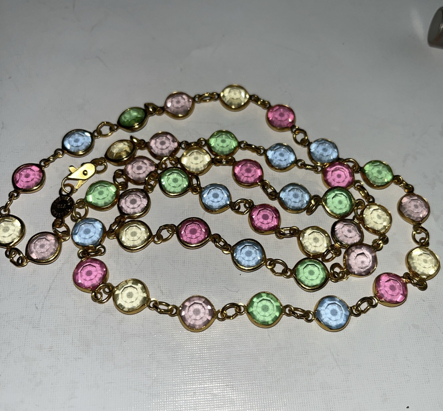 Australian Crystal Necklace Pastel USA Vintage GoldTone Multi Color