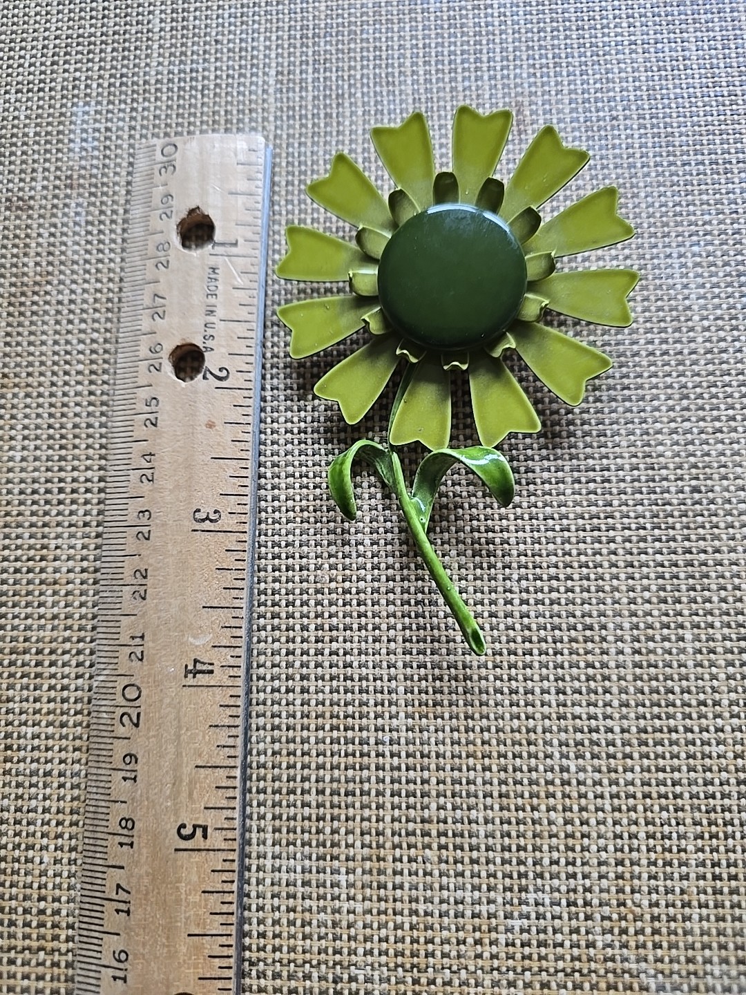 Vintage Enamel Two Tone Green Daisy Flower Brooch Large Groovy Retro Floral