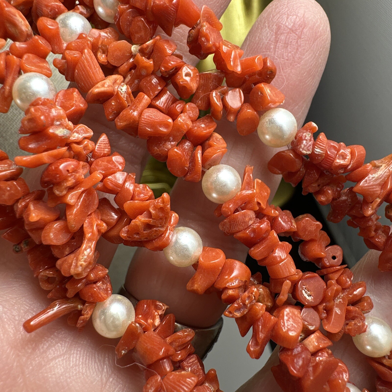 Vintage 24 Inch Genuine Coral And Pearl Necklace