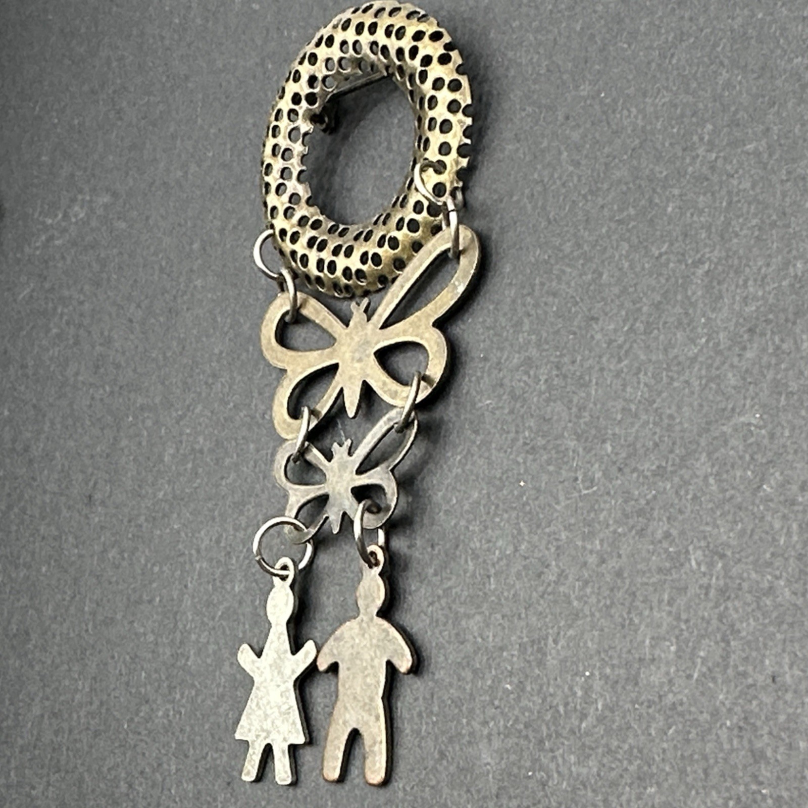 Vintage Dangling Butterfly And People Brooch Pin J44J