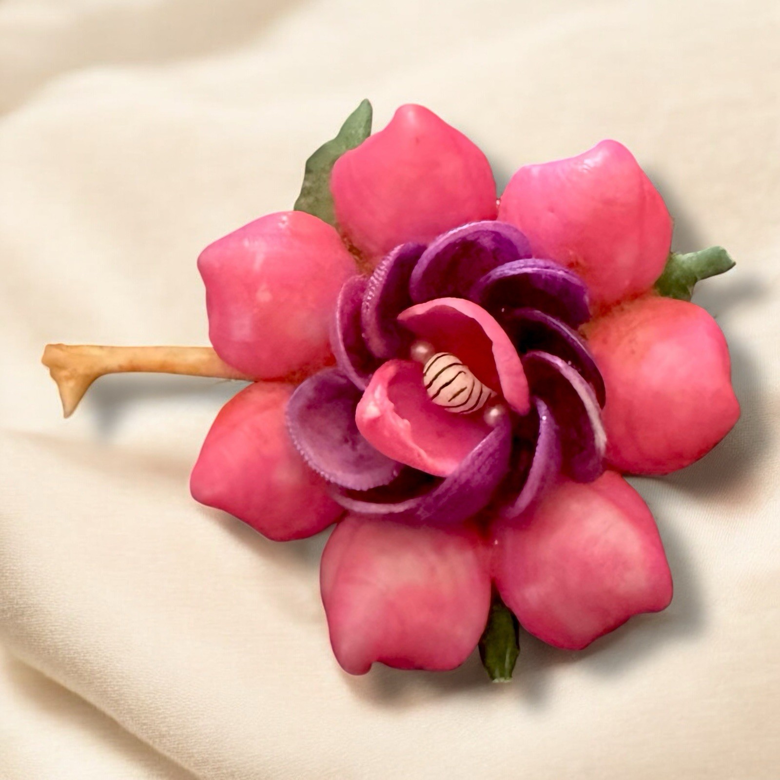 Flower Brooch Shell Vintage Beach Pin Handmade Figural Souvenir Mid Century