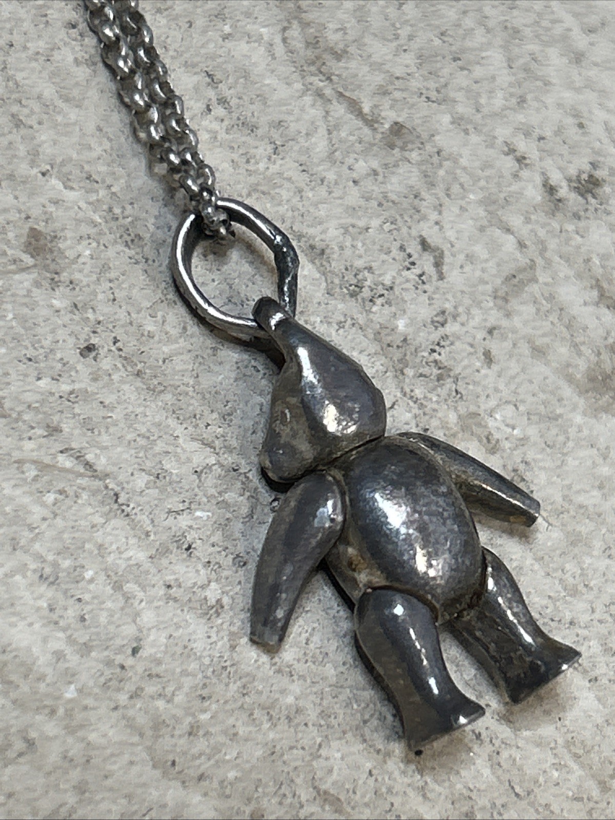 47. Unusual 925 Sterling Articulated BEAR Rolo chain link Necklace 18″, 7.2g