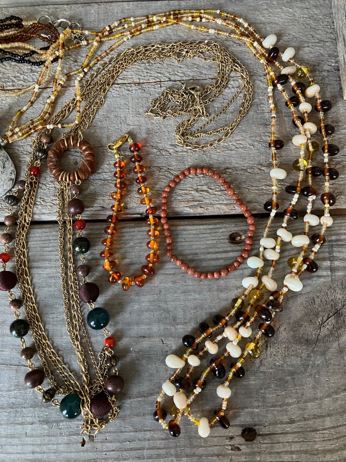 VINTAGE lot of Beaded Necklaces Autumn Fall Colors Mixed Materials
