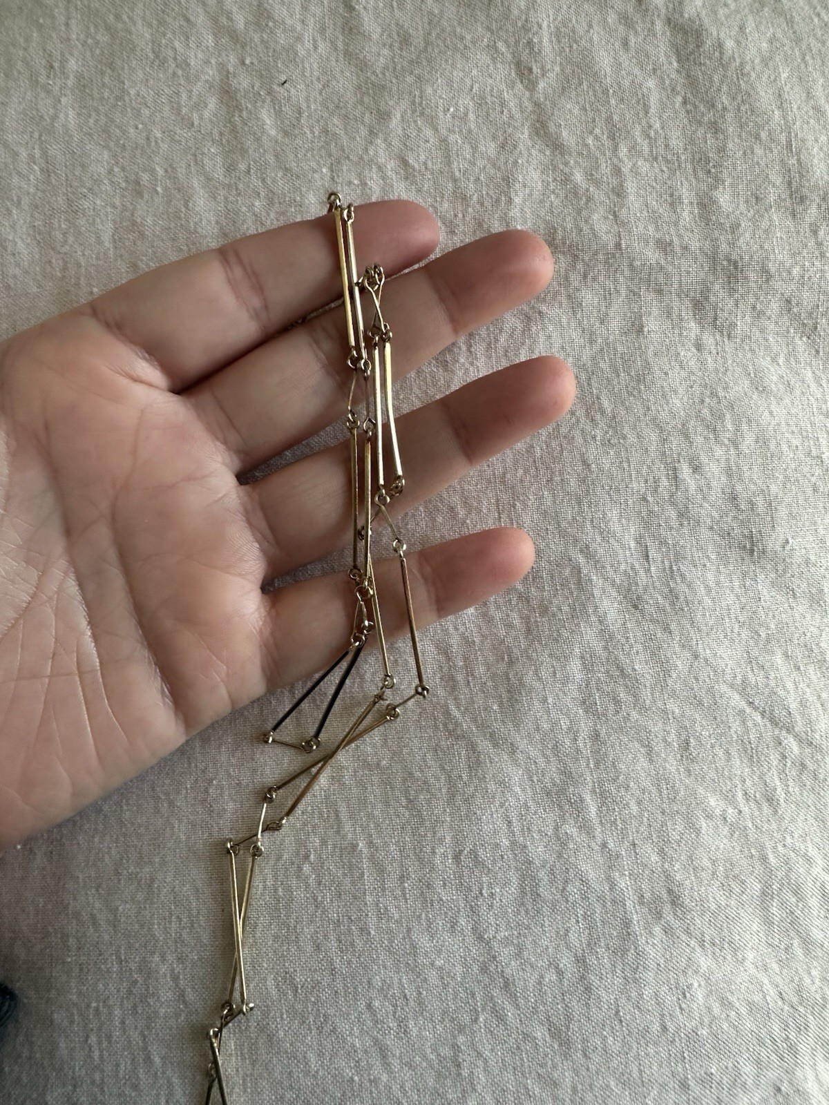 Vintage 10K Yellow Gold Bar Link Long Chain, 32 Inches