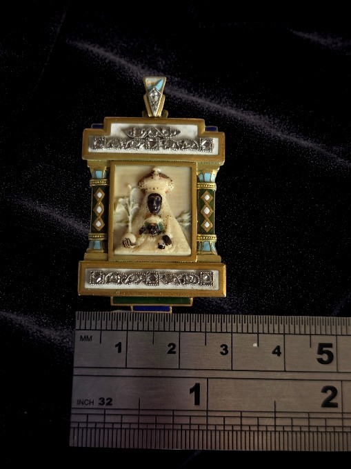 Antique 18K Gold Black Madonna Pendant Rose Cut Diamond Enamel Religious c1900