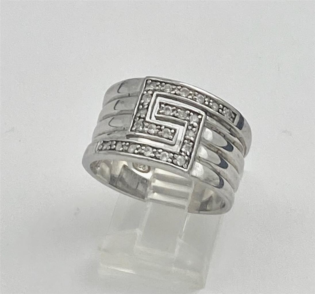 Vintage Seta 925 Sterling Silver Topaz Shiny Ribbed Ring Size 10
